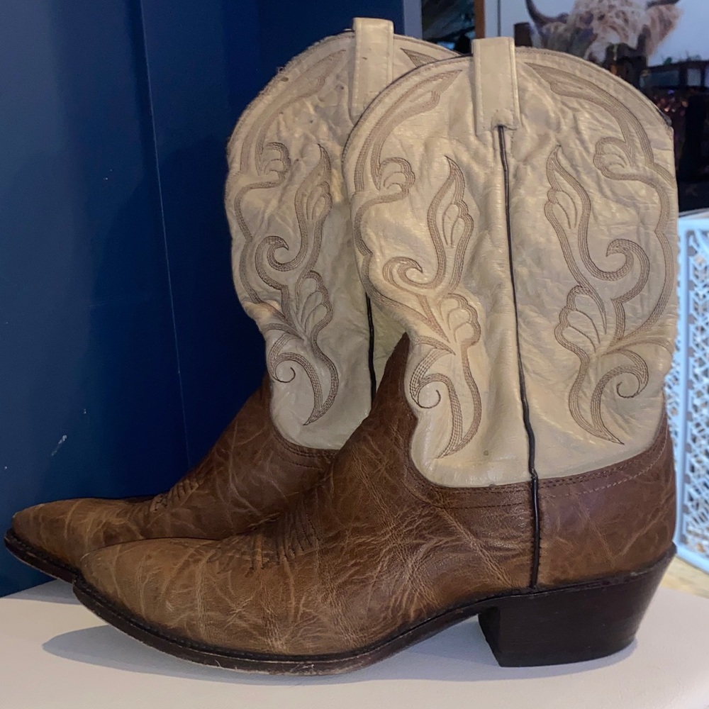 Mens Dan Post Brown and Cream Western Cowboy Boots‎